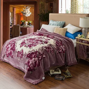 

Super Soft Raschel Blanket Animal Cow Skin Flower Print Double Layer Queen King Size Double Bed Thick Warm Winter Mink Blankets