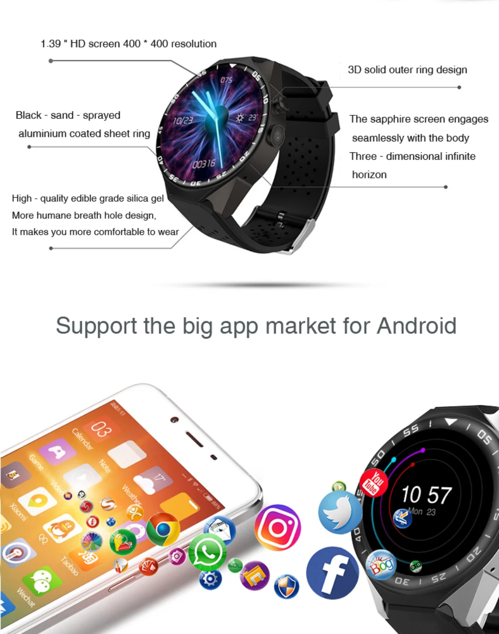 ZGPAX S99C android 5,1 OS умные часы Электроника android 1,39 дюймов MTK6580 SmartWatch телефон Поддержка 3g wifi nano SIM WCDMA