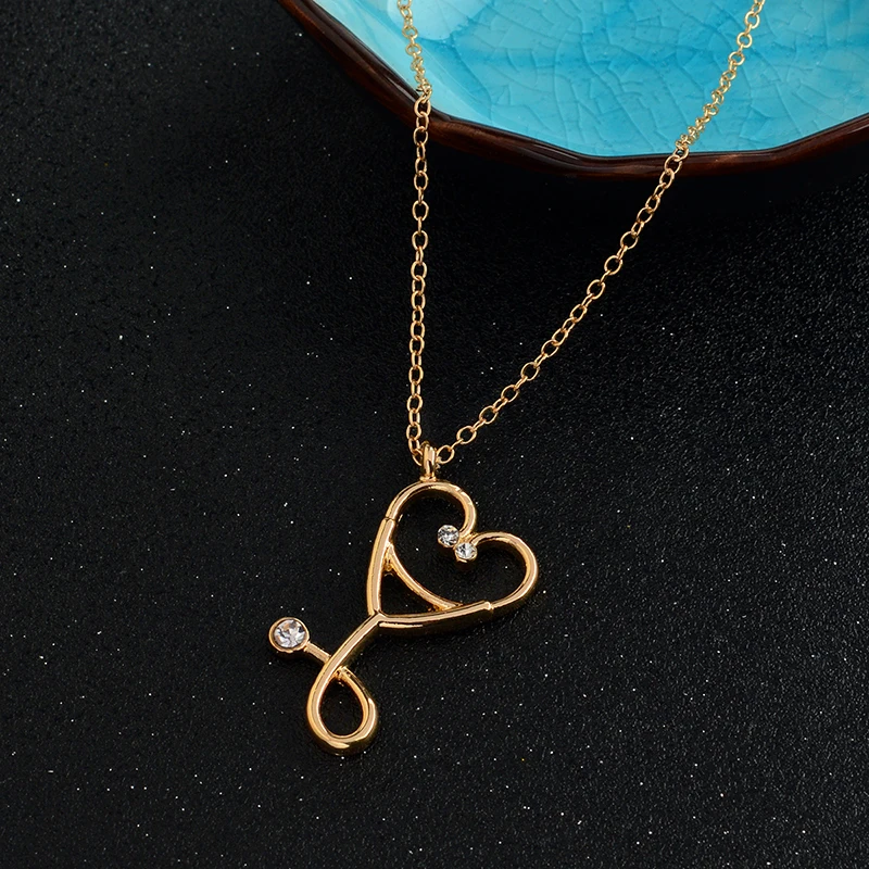 Ювелирный стетоскоп Ожерелье Подвеска-топ с сердцем ожерелье Стразы Врач