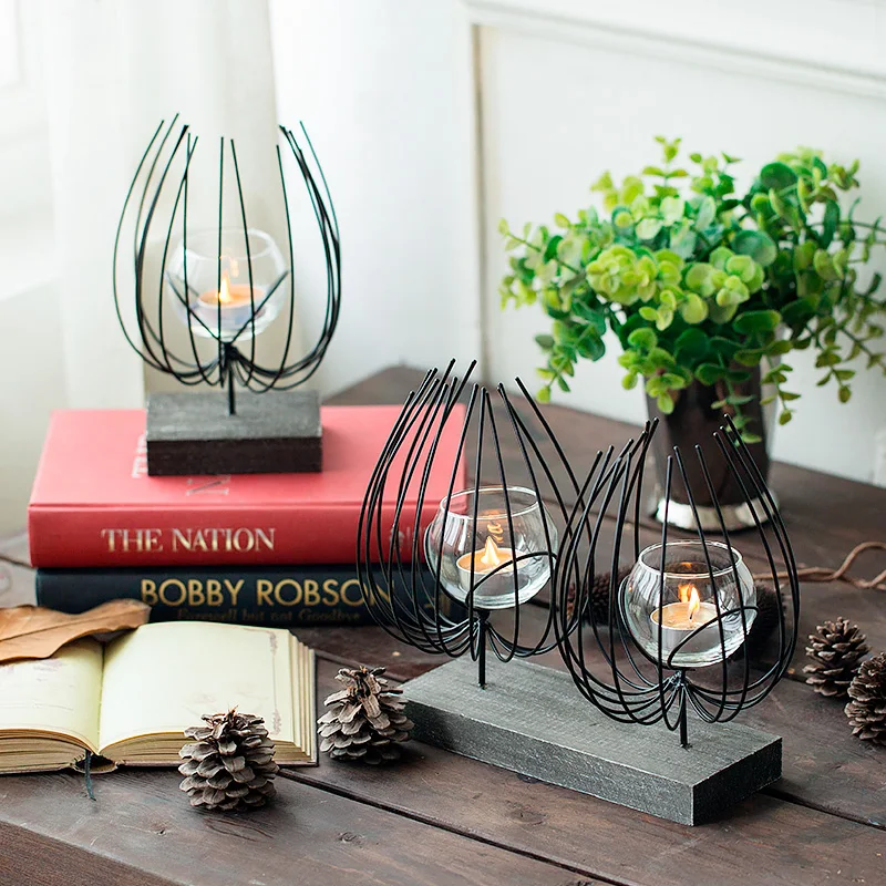 Black Modern Metal Tealight Candle Holder Tabletop Decorative