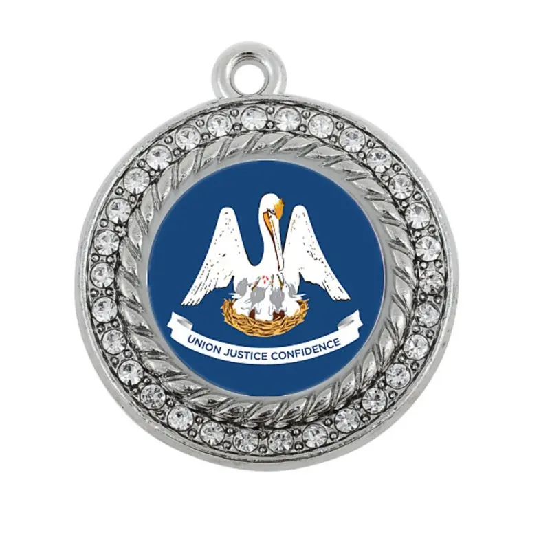 

NEW style LOUISIANA FLAG CIRCLE CHARM charm antique silver plated jewelry