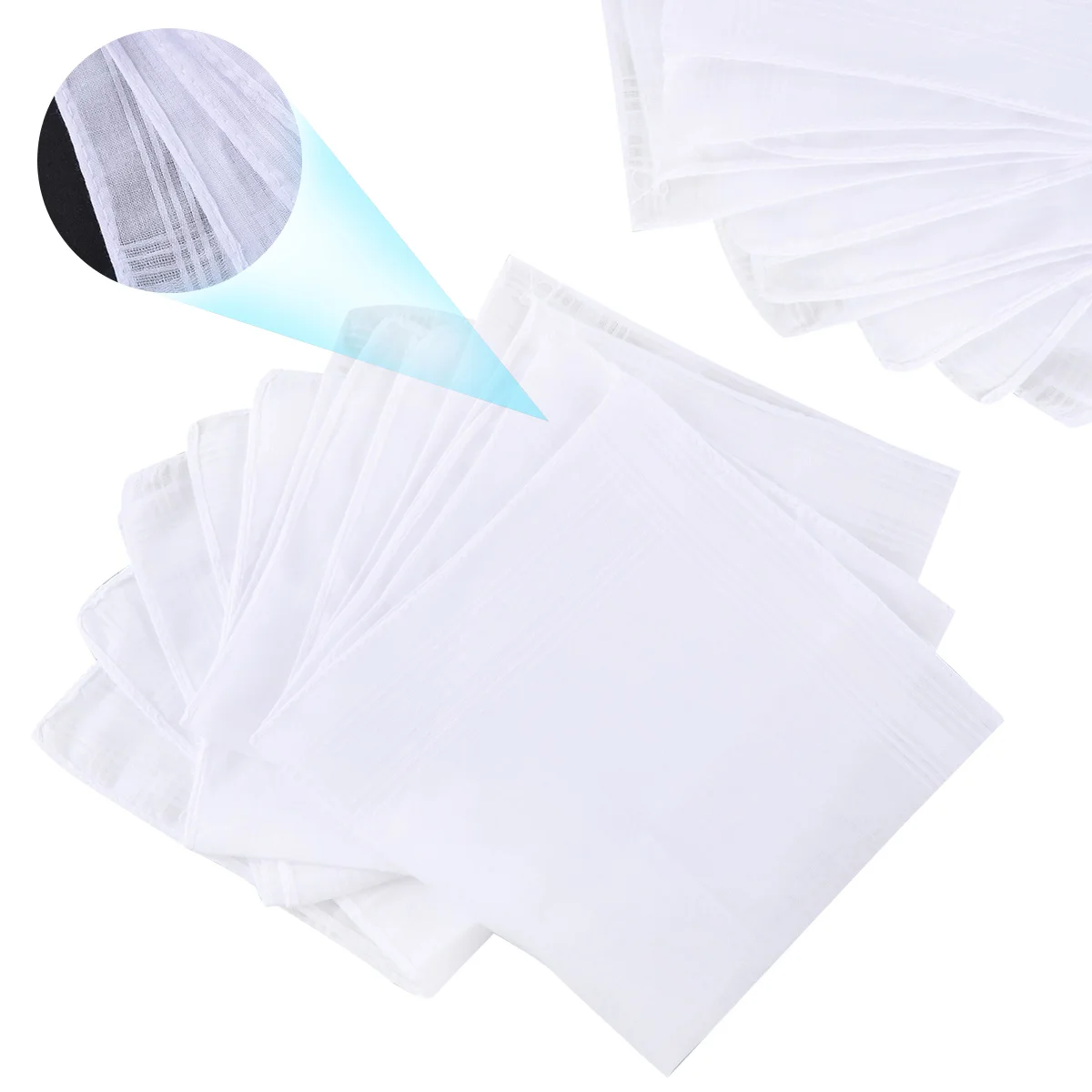 5PCs 40*40cm White Pocket Cotton Handkerchiefs Hankie Hanky with Stripe Men Solid Unisex Hankies Handkerchief