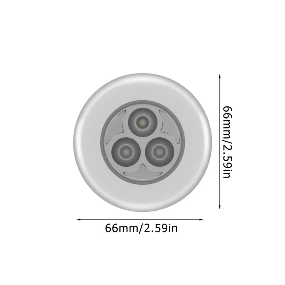Круглый светодио дный светодиодный Pat лампа светодио дный 3 LED s сенсорный светильник потолочный Настенный/шкаф свет светодио дный Мини светодиодный ночник на батарейках прикроватный аварийный светильник