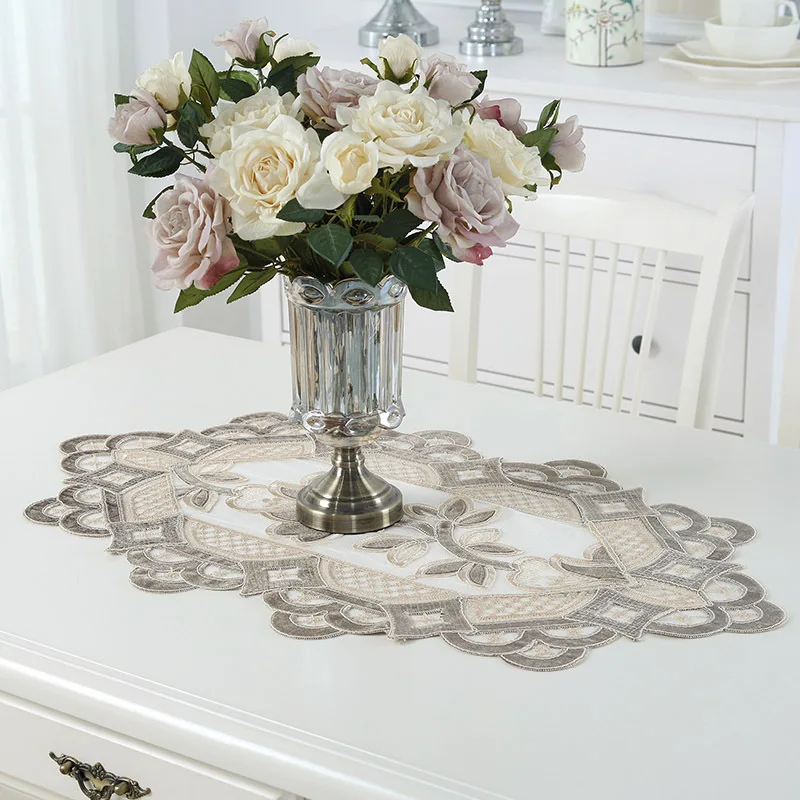 Embroidered Lace Table Runner TV Bench Stand End Table Cover Decoration 48cm x 70 120 150 180 210 250 280 310cm White Champagne Embroidered Lace Table Runner TV Bench Stand End Table Cover Decoration 48cm x 70 120 150 180 210 250 280 310cm White Champagne