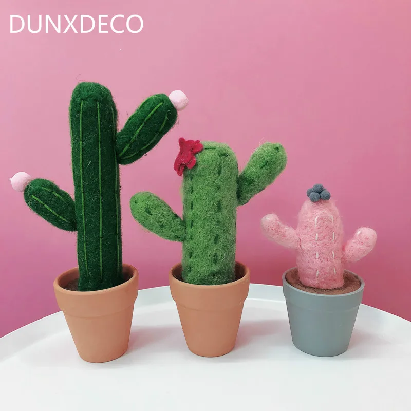 

DUNXDECO Decoration Accessories Felt Miniature Cute Cactus Plant Pot Cosplay Simulation Desktop Display Kid Room Deco 3PCS Set