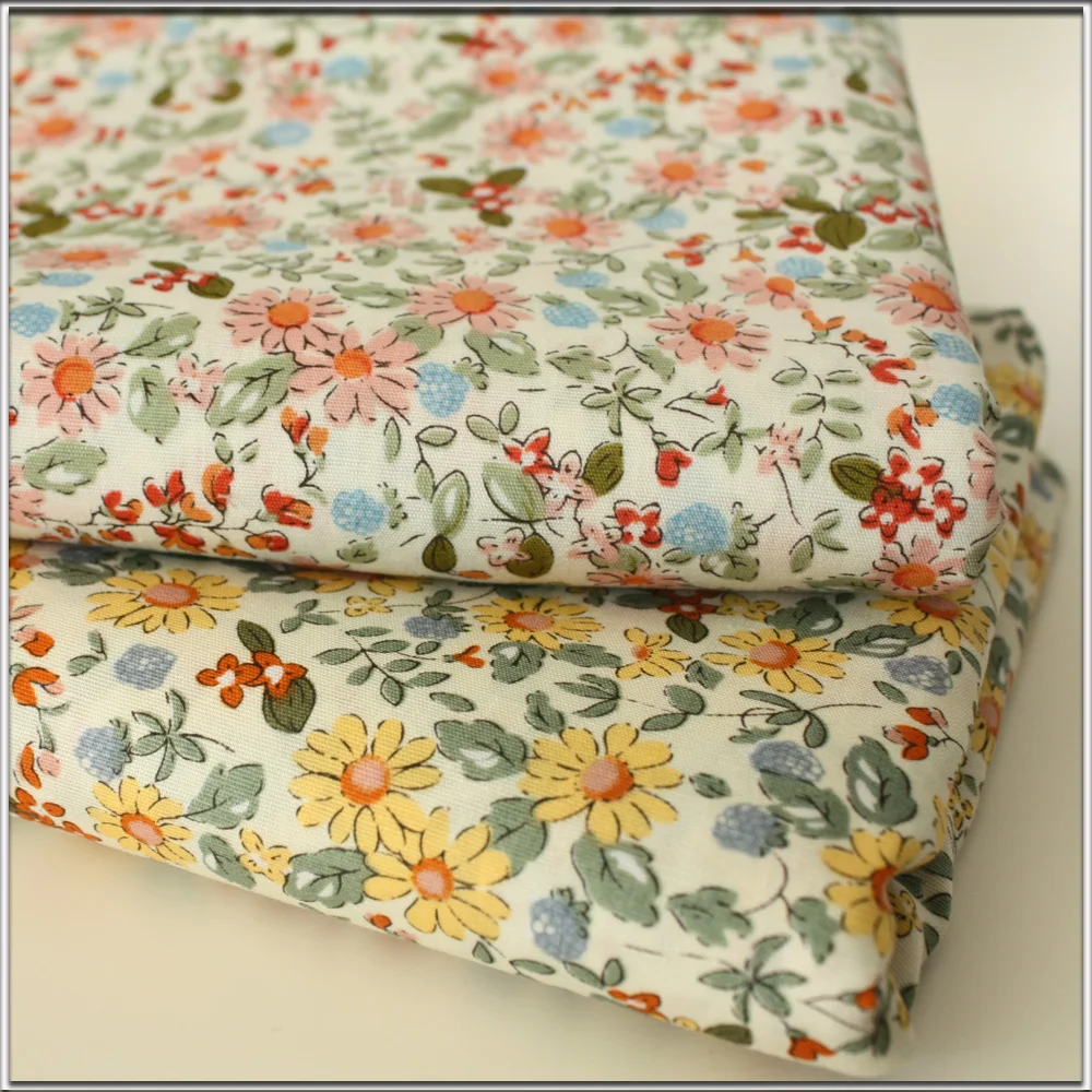 

half meter plain cotton fabric Yellow pink daisy cartoon print handmade DIY garment dress children cloth 100% cotton D30