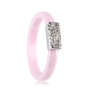 Новинка, 3 мм, черно-белое керамическое кольцо для женщин, шикарные CZ камни, серебро, элегантный темперамент, обручальное кольцо, женское ювелирное изделие для любимой - Цвет основного камня: Pink Silver
