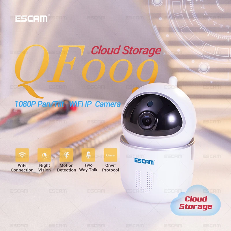 

NEWEST ESCAM QF009 1080P 2MP Pan/Tilt WiFi Indoor IP IR Safety Surveillance Cameras CCTV Day Night Video Monitor Mini Camera
