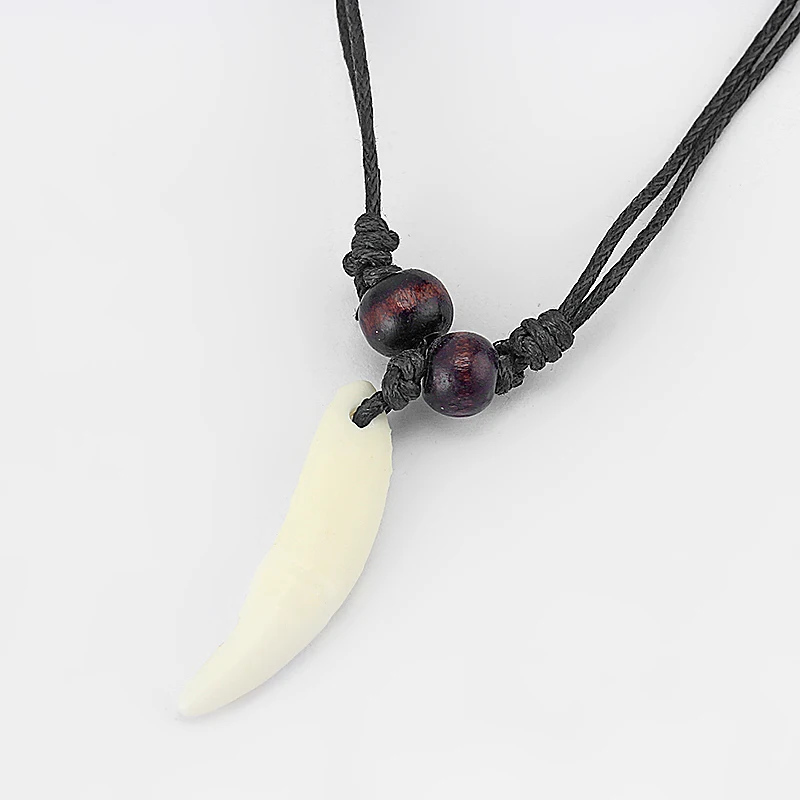 1pcs White/ Brown Real Wolf Tooth Teeth Pendant Amulet Necklace