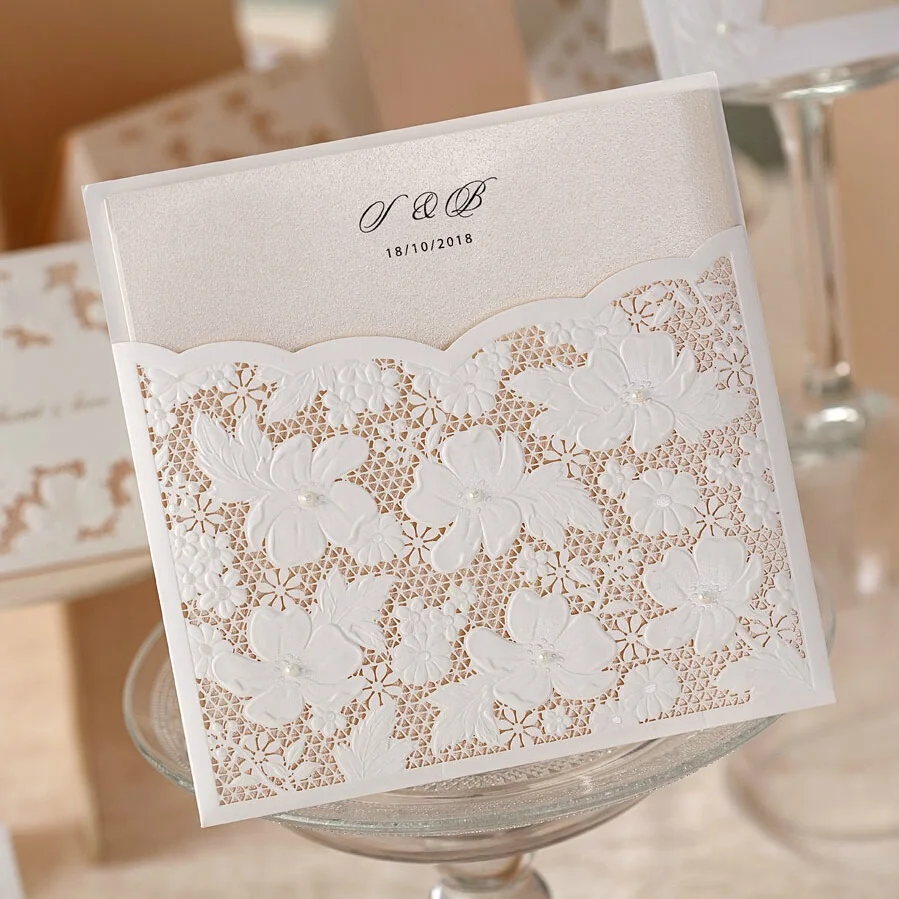 

Laser Cut Lace Wedding Invitations Card With Envelope, Anniversary Party Pocket Invitation Cards, 100PCS, Express Shipping