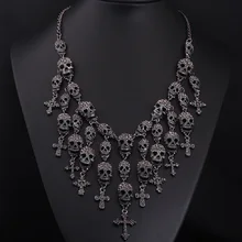 Lo nuevo Magnífico Collar de Moda Esqueleto cráneo Cruz de cristal de La Joyería Departamento Declaración Mujeres Gargantilla Collares Colgantes