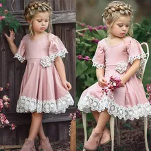 Платья для маленьких девочек элегантное кружевное платье принцессы с расклешенными рукавами и цветочным рисунком детская одежда из чистого хлопка для детей 1, 2, 3, 4, 5, 6, 7 лет