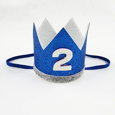 Шляпа для мальчика голубого и серебристого цвета на первый день рождения для девочки; цвет золотистый, розовый; корона принцессы; номер 1; От 2 до 3 лет вечерние блестящие шляпы для дня рождения; декор «сделай сам» - Цвет: 3