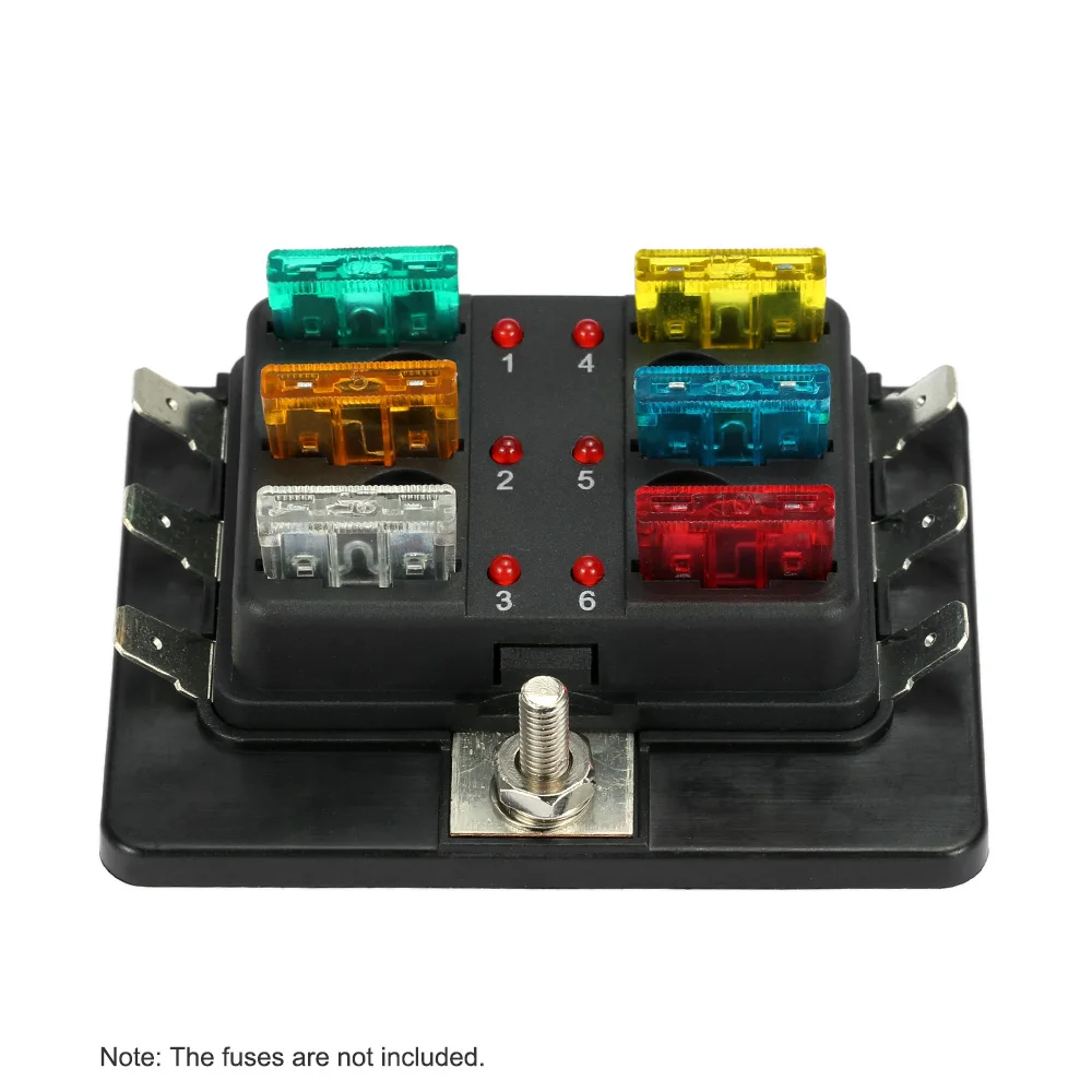 KKMOON 6 Way Blade Fuse Box Holder with LED Warning Light Kit for Car Boat Marine