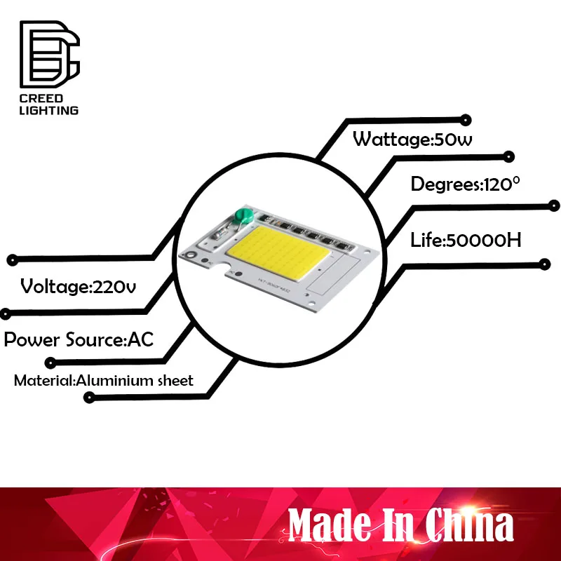 COB светодиодный светильник чип-диод 50 Вт AC 220V холодный белый не нужен драйвер Светодиодный прожектор светильник лампа LED чип DIY Точечный светильник потолочные светильник чип