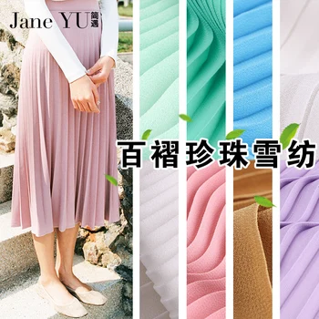 

JaneYU 2019 Chiffon Lace Fabric Ruffled Pleated Crumple Chiffon Clothes Crepe Solid Color 150cm Wide
