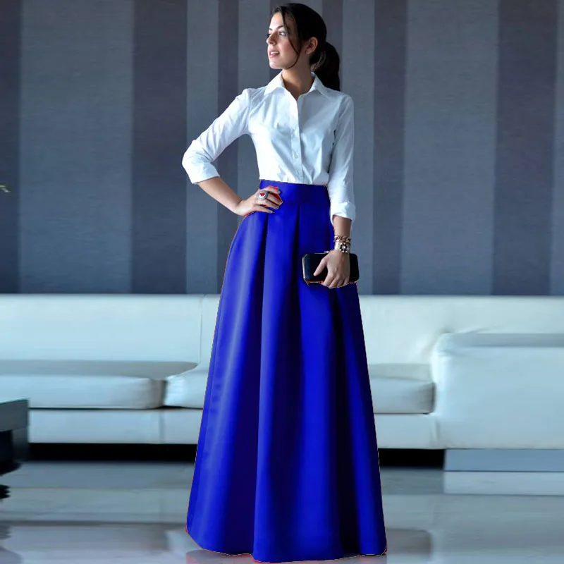 Изысканные красные длинные юбки модные женские с высокой талией невидимая молния Длина до пола плиссированные вечерние юбки индивидуальный заказ Макси Saia - Цвет: royal blue