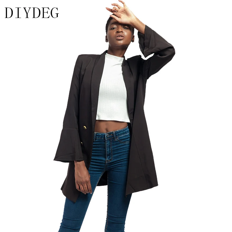 

DIYDEG autumn and winter new seven-point tuff sleeve double-breasted long chiffon windbreaker jacket