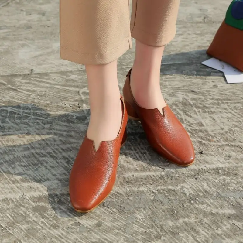 RIZABINA/мягкая натуральная кожа; повседневные весенние туфли-лодочки; простые классические офисные женские Вечерние туфли на высоком каблуке; женские Размеры 33-43