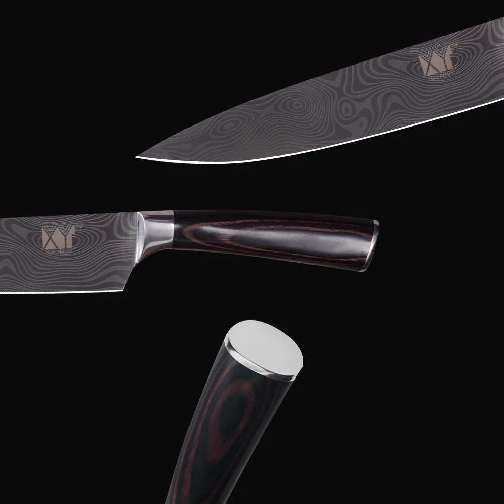XYj Stainless Steel Kitchen Knife Tools 3.5, 5, 5, 7, 8, 8 inch Exquisite Color Wood Handle Fruit Vegetable Meat Cooking Tools