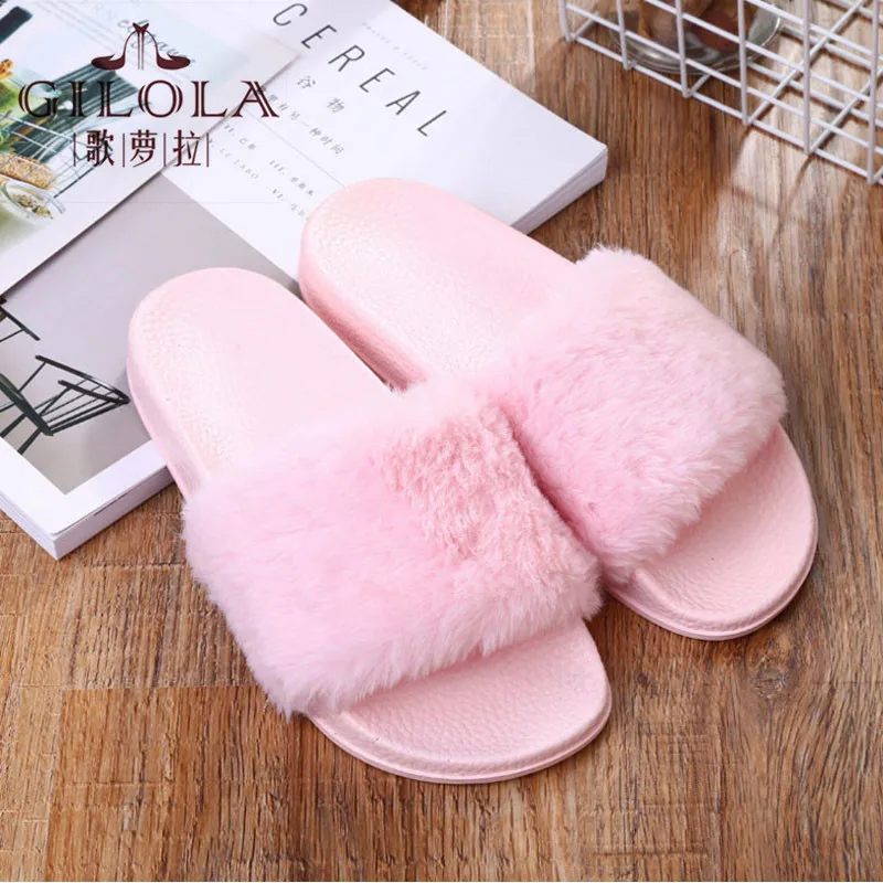 

Winter Women Slippers Indoor Solid Women Shoes Adult Plush Flat Home Slip On Pink Grey Brown Black #05000
