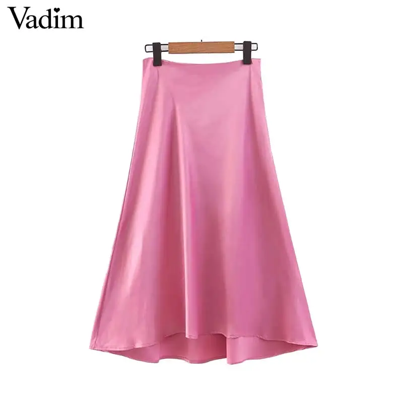

Vadim women sweet solid basic A line skirt faldas mujer side zipper irregular female casual office wear mid calf skirts BA485