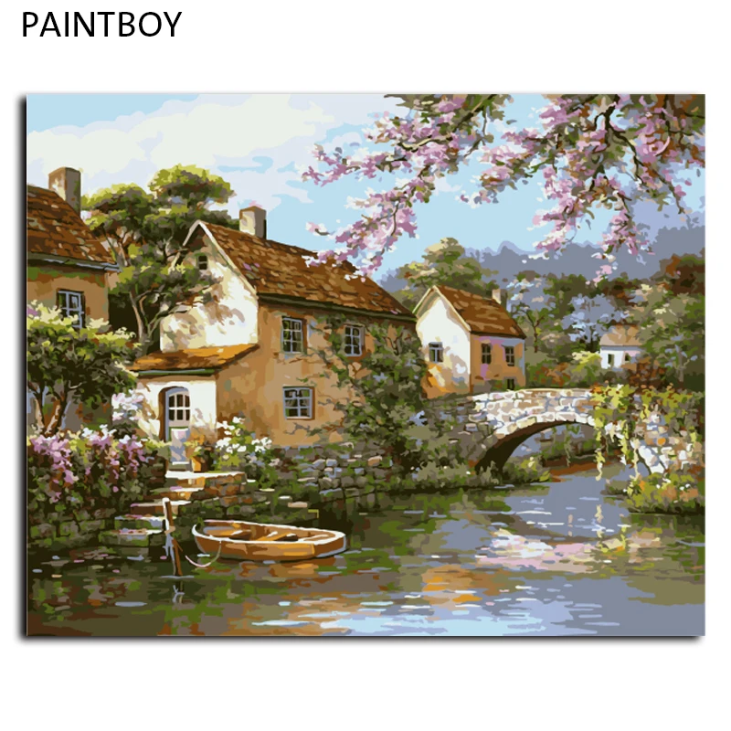 

HOT! Framed Pictures Painting By Numbers Wall Art Of Landscape DIY Canvas Oil Painting Home Decor For Living Room G428