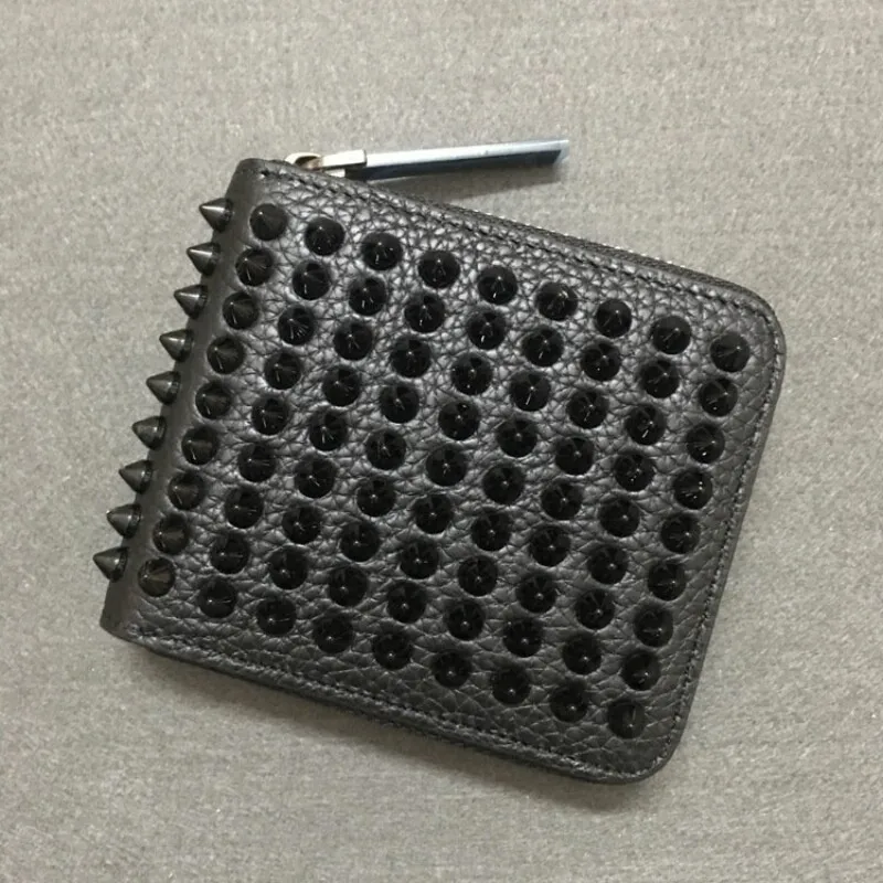 

2018 Cosysunny real leather wallet rivets square zipper bag colorful rivets short men and women universal coin purse