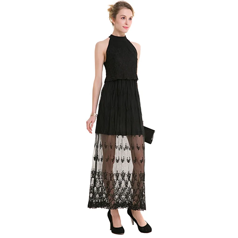 Марля Sheer цельный Элегантный Лето Dress Женщины Чешские Полиэстер Кружева Long