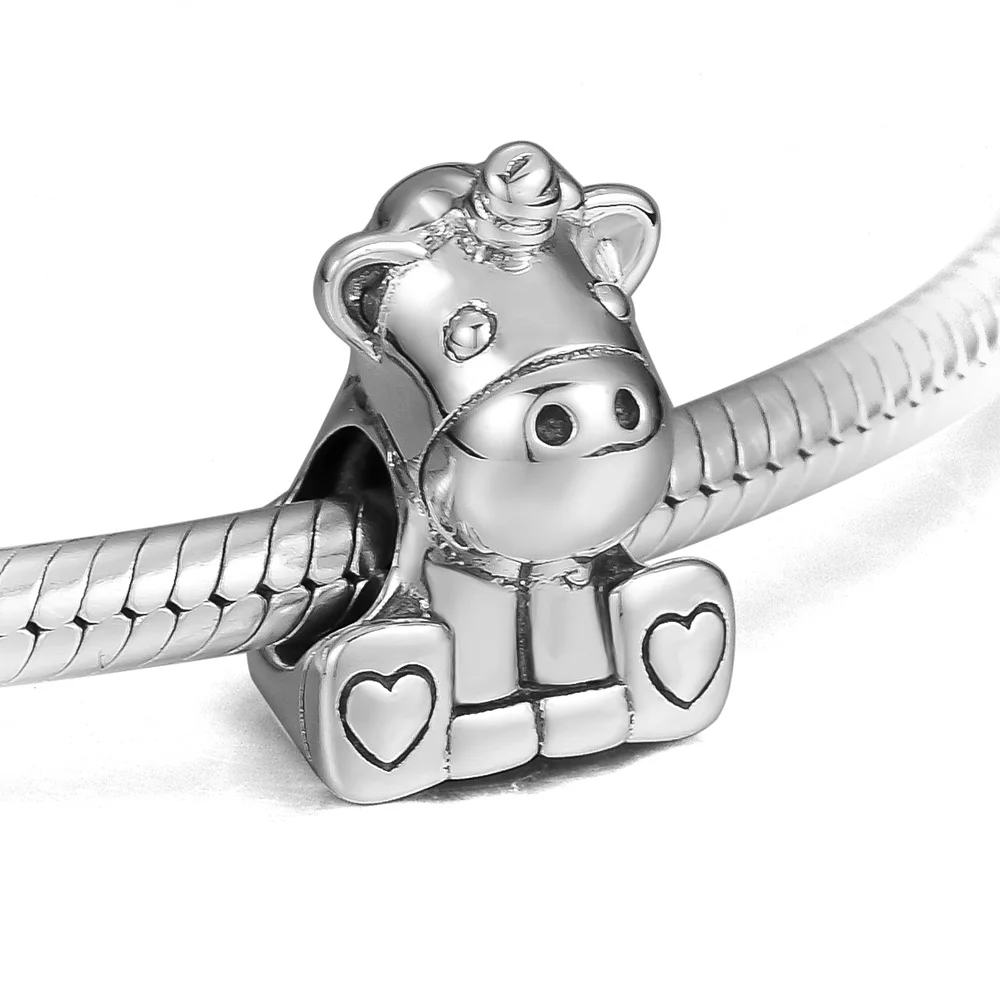 DIY Подходит для Pandora Charms браслеты Bruno the Unicorn Beads 925 пробы-серебро-ювелирные изделия
