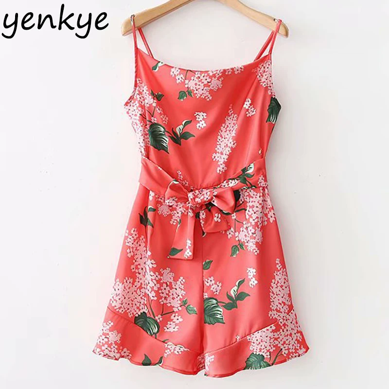 2018 Red Floral Printed Sexy Sling rompers womens jumpsuit