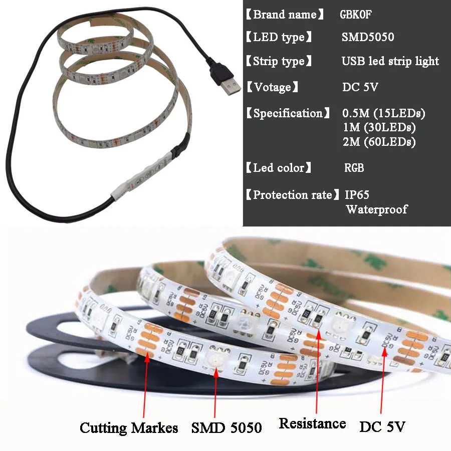 GBKOF USB Светодиодная лента лампа 2835SMD DC5V гибкий светодиодный светильник лента 1 м 2 м 3M 4M 5 м HD ТВ Настольный экран подсветка Смещенный светильник