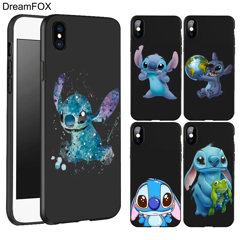 Koop DREAMFOX L062 Lilo En Stitch Black Soft TPU Silicone Case Cover Voor Apple iPhone XR XS Max X 8 7 6 6 s Plus 5 5 s 5g SE