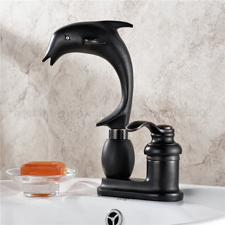

Dolphin Style Single Handle Oil Rubbed Bronze Bathroom 2 Hole Deck Mounted Swivel Spout Vessel Sink Faucets znf430
