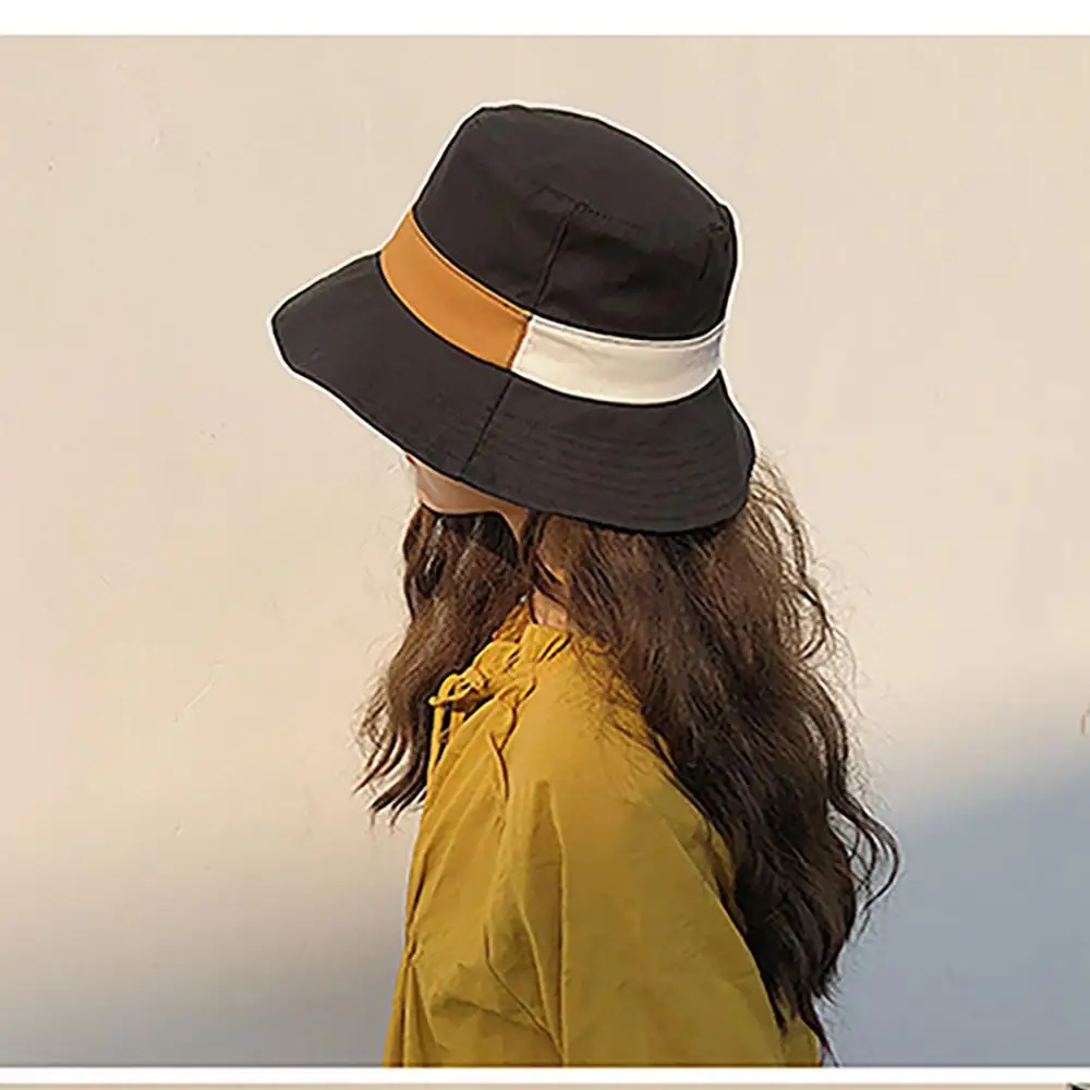 

2019 New Bucket Hats For Women Summer Sunscreen Contrast Stripes Visor Fisherman Hat Solid Color Girls Panama Style Caps