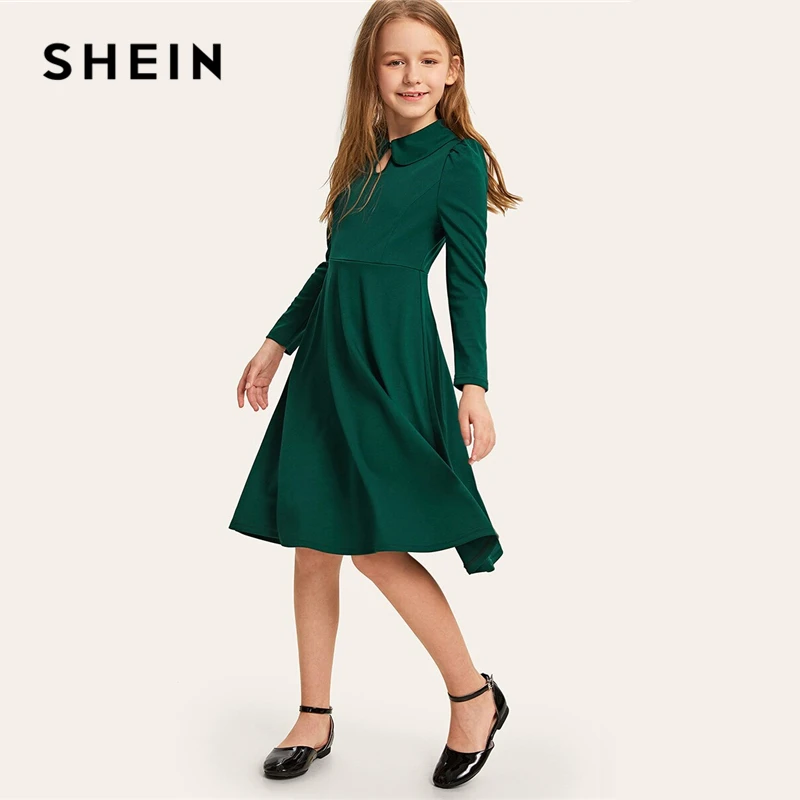 SHEIN Kiddie/красное однотонное расклешенное платье с оборками, трапециевидной формы, с поясом, летнее праздничное платье, рукав-волан, с пуговицами на спине, платья-миди для девочек