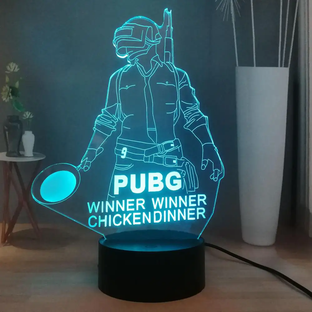 PUGB игровой светодиодный ночник с прикроватной тумбочкой Winner Chicken Dinner USB Touch разноцветные 3D лампы Playerunknown's battlegrounds подарок