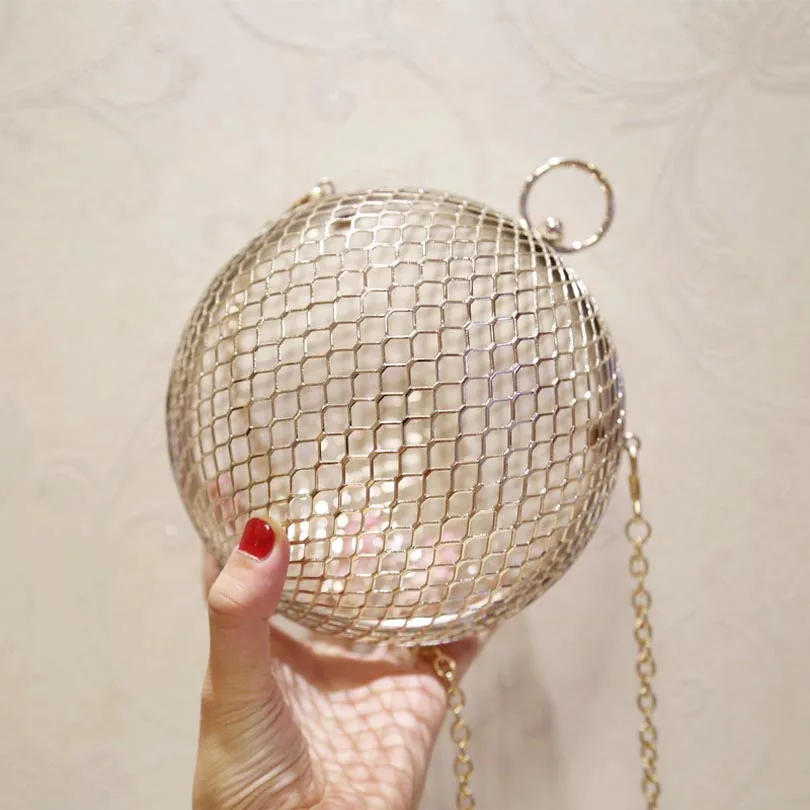 Для женщин Мода Геометрический металлик выдалбливают цепи круглым Сумки элегантная вечерняя сумочка; BS010 Ежедневные клатчи Мини Свадебная
