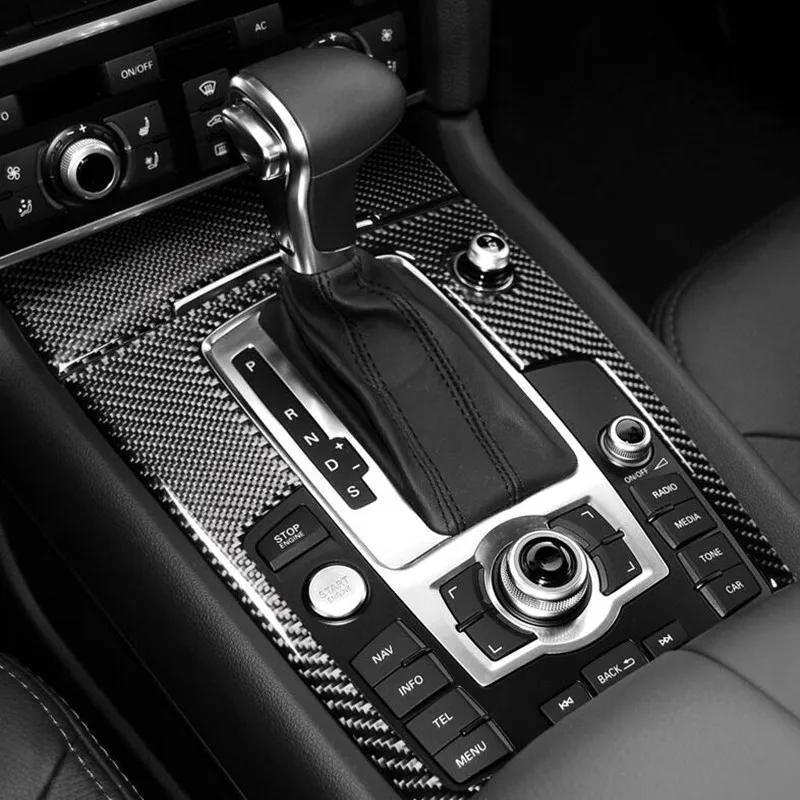 

Center Console Gear Shift Frame Cover Trim 2Pcs For Audi Q7 2008-2015 LHD Carbon Fiber Cigarette Lighter Panel Decoration