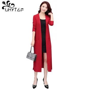 

UHYTGF New trench coats female Fashion long section trench coat for women plus size Knit sweater coats Loose leisure cardigan104