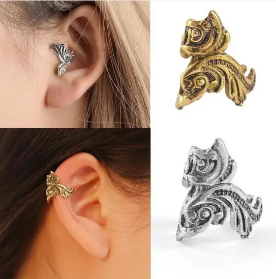 

ED 0804 Fashion women's retro punk alloy creative ear clips colorful fish clip earrings modeling alloy Valentine's Day gift