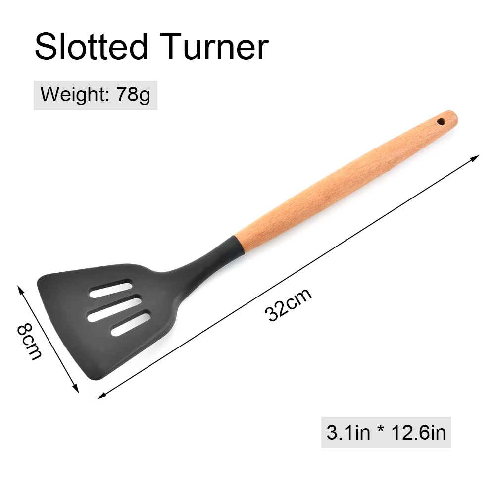Силиконовый набор кухонной утвари 11 шт. бука деревянная ручка термостойкая антипригарная ложка лопатка ковш кухонные инструменты