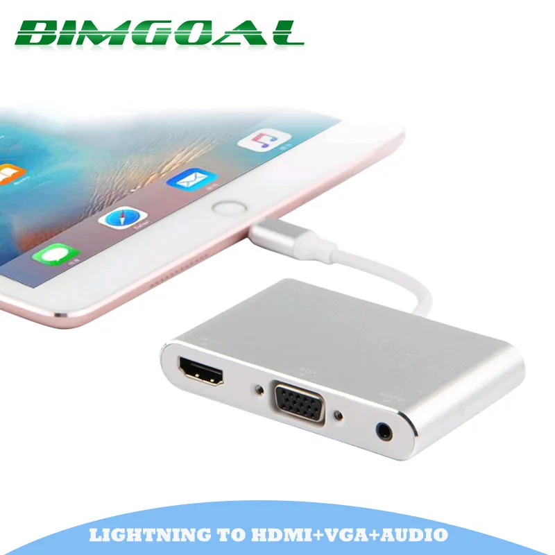 

silver aluminium alloy for lightning to hdmi vga 1080P Video adapter converter with 3.5 jack audio for iphone5s/6/6s/7 ipad