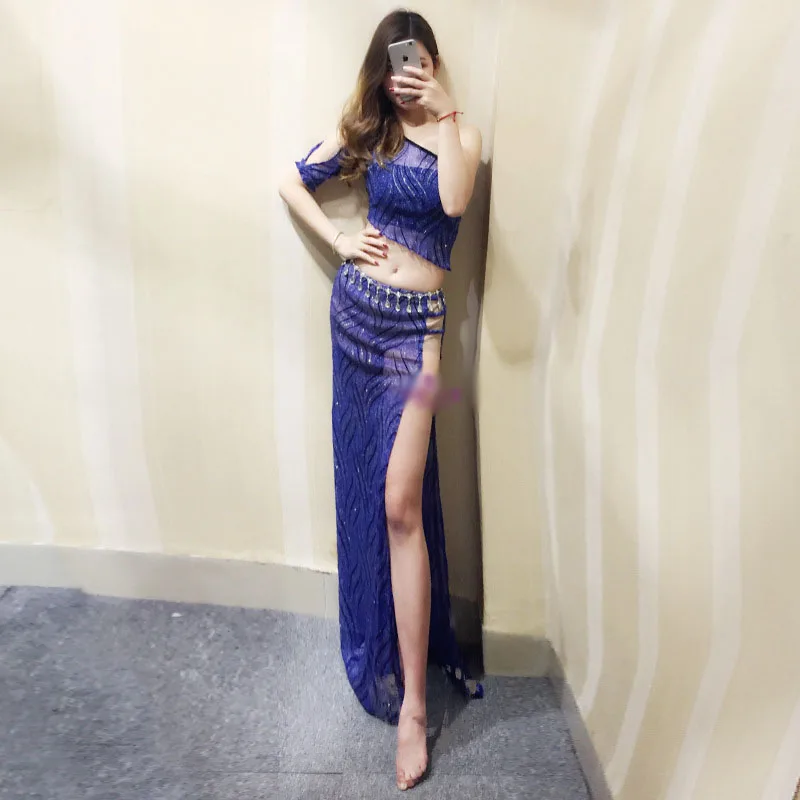 

Belly Dance Costume Set Indian Bollywood Bellydance Cloth Dancing Training Skirt + Top 2pcs