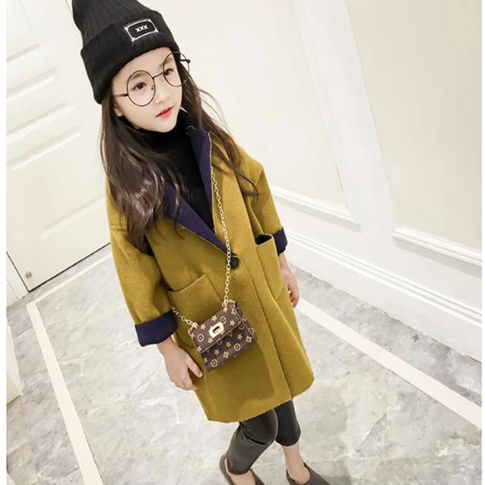 Confortáveis do Bebê Nova Moda Primavera Outono Meninas Crianças lã Fina Jaqueta Cabolsa Exterior Roupas Cor Amarela Escura 2020 6 2018 nova moda primavera outono meninas crianças
