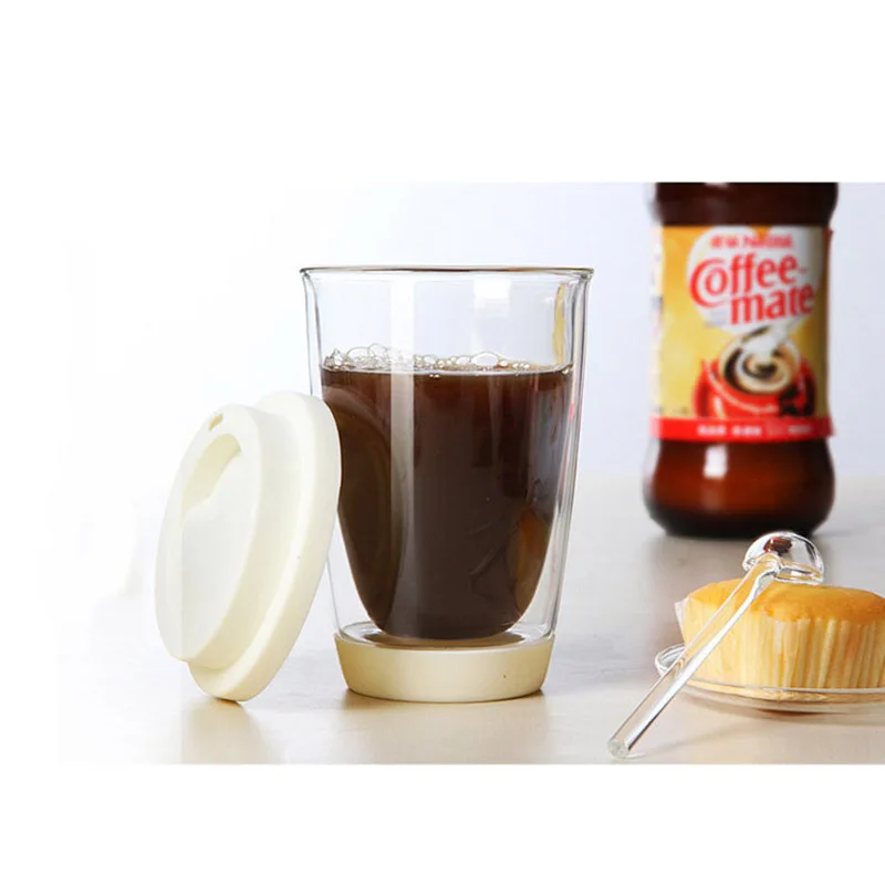 Фруктовое молоко сок завтрак термостойкая стеклянная чашка с двойными стенками с силиконовой крышкой Нижняя чистая кофейная стеклянная чайная кружка ручной работы