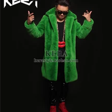 S-4XL! Новая мужская одежда мода Beyonce Зеленое Длинное меховое пальто представление пальто костюмы для певцов больших размеров