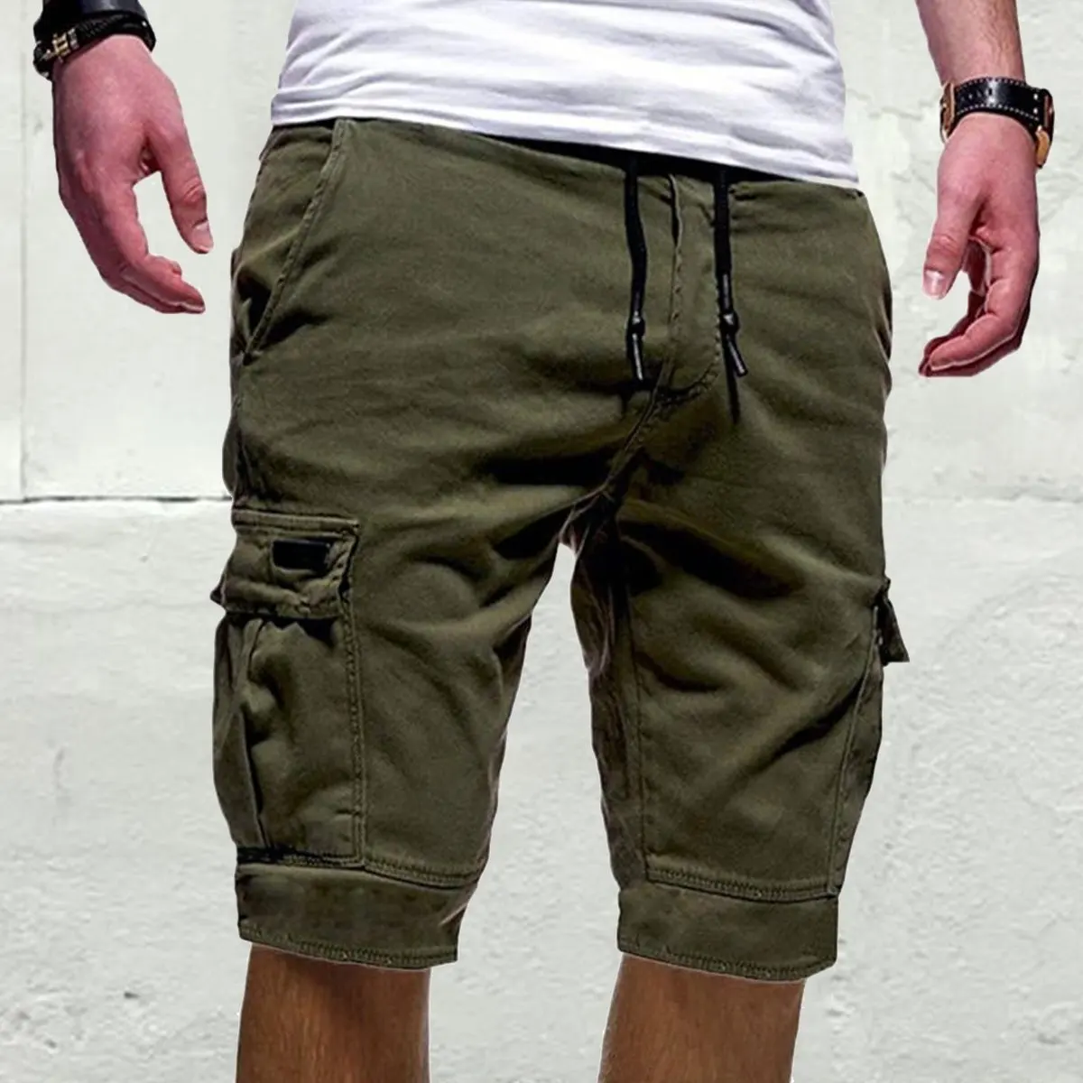 

Mr.nut men's casual sports shorts rope woven fabric five points pants solid color multi-pocket fashion shorts