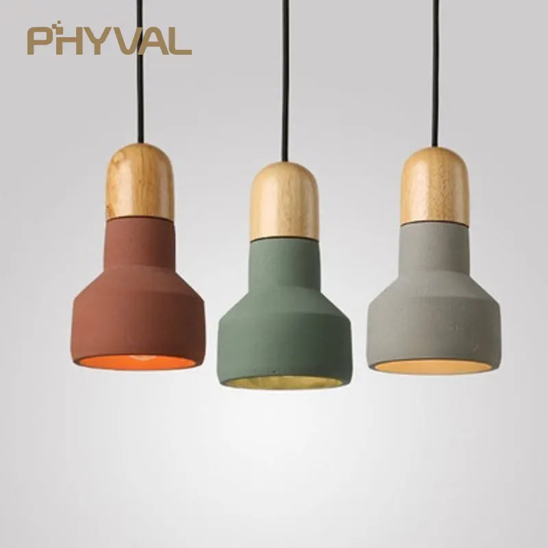 

LED Pendant Lights Kitchen Lamp Nordic Wood Light Loft Cement Pendant Lamp E27 220V Dinning Room Home Decor Restaurant Lighting