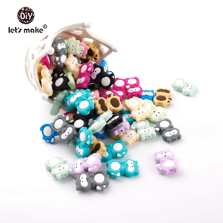 

Let's Make Silicone Animal Beads 20pc BPA Free Silicone Teether Baby Shower Gift Silicone Raccoon Beads Nersing Bracelet Pendant